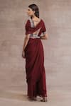 Shop_Seema Thukral_Maroon Pallu Chiffon Embroidered Floral Pre-draped Pant Saree Set _at_Aza_Fashions