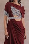 Seema Thukral_Maroon Pallu Chiffon Embroidered Floral Pre-draped Pant Saree Set _Online_at_Aza_Fashions