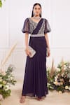Buy_Seema Thukral_Blue Georgette Pre-draped Saree With Blouse _at_Aza_Fashions