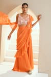 Buy_Seema Thukral_Orange Choli Georgette Embroidered Floral Motifs V Sharara Saree With _at_Aza_Fashions