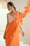 Seema Thukral_Orange Choli Georgette Embroidered Floral Motifs V Sharara Saree With _at_Aza_Fashions