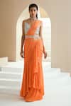 Buy_Seema Thukral_Orange Blouse Georgette Pre-draped Ruffle Saree With Choli _at_Aza_Fashions