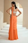 Shop_Seema Thukral_Orange Blouse Georgette Pre-draped Ruffle Saree With Choli _at_Aza_Fashions