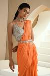 Seema Thukral_Orange Blouse Georgette Pre-draped Ruffle Saree With Choli _Online_at_Aza_Fashions