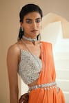 Shop_Seema Thukral_Orange Blouse Georgette Pre-draped Ruffle Saree With Choli _Online_at_Aza_Fashions