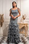 Seema Thukral_Blue Pure Georgette Embroidered Organza Ruffle Gown For Kids_Online_at_Aza_Fashions