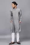 Seven_Grey Cotton Silk Draped Kurta Set _Online_at_Aza_Fashions