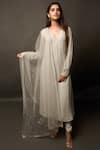 Buy_Jasmine Bains_Grey Kurta Cupro Georgette Churidaar Stretch Pintuck Angarkha And Pant Set _at_Aza_Fashions