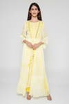 Bha Sha_Yellow Georgette, Silk Mirrors, Embroidery, Steffi Hand Jacket With Kurta Set _Online_at_Aza_Fashions