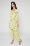 Buy Bha Sha Green Georgette, Satin V-neck Stella Floral Print Tunic And Straight Pant Set Online at Aza Fashions Buy_Bha Sha_Green Georgette, Satin V-neck Stella Floral Print Tunic And Straight Pant Set _Online_at_Aza_Fashions