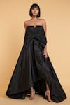 Buy_Siddartha Tytler_Black Parachute Embroidered One Shoulder Mesh Bow Corset Gown  _at_Aza_Fashions