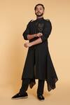 Buy_Siddartha Tytler_Black Blended Linen Phoenix Motif Draped Kurta And Pant Set _at_Aza_Fashions