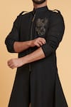 Siddartha Tytler_Black Blended Linen Phoenix Motif Draped Kurta And Pant Set _Online_at_Aza_Fashions