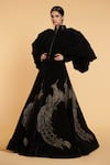Buy_Siddartha Tytler_Black Velvet Embroidered Crystal Balloon Sleeve Jacket And Lehenga Set _at_Aza_Fashions