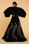 Shop_Siddartha Tytler_Black Velvet Embroidered Crystal Balloon Sleeve Jacket And Lehenga Set _at_Aza_Fashions