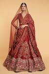 Buy_Siddartha Tytler_Red Thread Work, Crystals, Aari, Floral Jaal Embroidered Bridal Lehenga Set_at_Aza_Fashions