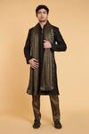 Buy_Siddartha Tytler_Black Matka Silk Sherwani And Striped Pant Set_at_Aza_Fashions