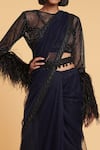 Siddartha Tytler_Blue Net Embellished Feathers Round Saree With Mesh Blouse  _Online_at_Aza_Fashions