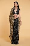 Buy_Siddartha Tytler_Black Saree Net Hand Embroidered Sequins Plunge Striped With Blouse  _at_Aza_Fashions