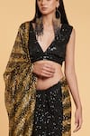 Siddartha Tytler_Black Saree Net Hand Embroidered Sequins Plunge Striped With Blouse  _Online_at_Aza_Fashions