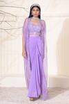 Buy_Seema Thukral_Purple Satin Embroidered Cape And Skirt Set_at_Aza_Fashions