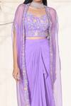Seema Thukral_Purple Satin Embroidered Cape And Skirt Set_Online_at_Aza_Fashions