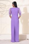Shop_Seema Thukral_Purple Georgette, Organza, Satin Beads, Sequins Puff Sleeves Jumpsuit_at_Aza_Fashions