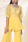 Buy_Seema Thukral_Yellow Georgette, Organza And Crepe Lining Satin Embroidered Kurta & Sharara Set_Online_at_Aza_Fashions