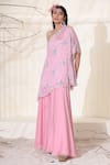 Buy_Seema Thukral_Pink Chiffon, Organza, Satin Beads, Sequins Floral Print Kaftan And Sharara Set_at_Aza_Fashions