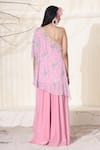 Shop_Seema Thukral_Pink Chiffon, Organza, Satin Beads, Sequins Floral Print Kaftan And Sharara Set_at_Aza_Fashions
