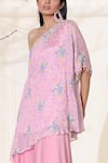 Seema Thukral_Pink Chiffon, Organza, Satin Beads, Sequins Floral Print Kaftan And Sharara Set_Online_at_Aza_Fashions
