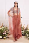 Buy_Seema Thukral_Brown Blouse And Skirt Georgette Jacket Organza & Draped Set _at_Aza_Fashions