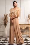 Buy_Seema Thukral_Beige Pure Georgette Square Neck Hand Embroidered Jumpsuit _at_Aza_Fashions