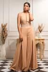 Buy_Seema Thukral_Beige Pure Georgette Halter Neck Hand Embroidered Jumpsuit _at_Aza_Fashions