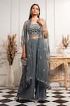 Buy_Seema Thukral_Blue Pure Georgette Embroidered Pant Set With Organza Cape For Kids_at_Aza_Fashions