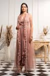 Buy_Seema Thukral_Pink Crepe A-line Gown With Organza Cape For Kids_at_Aza_Fashions