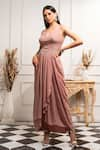 Buy_Seema Thukral_Pink Crepe A-line Draped Dress For Kids_at_Aza_Fashions