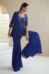 Seema Thukral_Blue Gharara Organza And Crepe, Lining Satin, Peplum & Embellished With Set _Online_at_Aza_Fashions