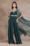 Buy_Seema Thukral_Green Jumpsuit Georgette Embroidered Floral Round And Cape Set _at_Aza_Fashions