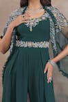 Seema Thukral_Green Jumpsuit Georgette Embroidered Floral Round And Cape Set _Online_at_Aza_Fashions