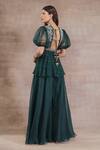 Shop_Seema Thukral_Green Georgette, Satin, Organza Embroidery, Beads, Floral Peplum And Sharara Set_at_Aza_Fashions