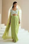 Buy_Seema Thukral_Green Skirt And Choli Georgette Embroidered Embellished Cape With Draped Set _at_Aza_Fashions