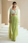 Buy_Seema Thukral_Green Skirt And Choli Georgette Embroidered Embellished Cape With Draped Set _Online_at_Aza_Fashions