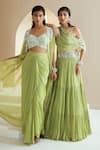 Shop_Seema Thukral_Green Skirt And Choli Georgette Embroidered Embellished Cape With Draped Set _Online_at_Aza_Fashions