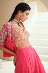 Buy_Seema Thukral_Pink Georgette, Lining Satin Floral Embellished Jacket And Pleated Pant Set_Online_at_Aza_Fashions