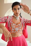 Shop_Seema Thukral_Pink Georgette, Lining Satin Floral Embellished Jacket And Pleated Pant Set_Online_at_Aza_Fashions