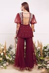 Shop_Seema Thukral_Maroon Pant And Top Organza Pant Crepe Lining Embroidered Peplum & Set _at_Aza_Fashions