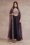 Buy_Seema Thukral_Purple Skirt And Blouse Georgette Embroidered Floral Cape & Set For Kids_at_Aza_Fashions