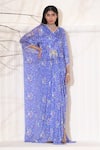Buy_Seema Thukral_Blue Chiffon Lining Satin Floral Print, Glass Beads, Beads, Pearl And Kaftan_at_Aza_Fashions