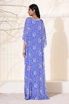 Shop_Seema Thukral_Blue Chiffon Lining Satin Floral Print, Glass Beads, Beads, Pearl And Kaftan_at_Aza_Fashions